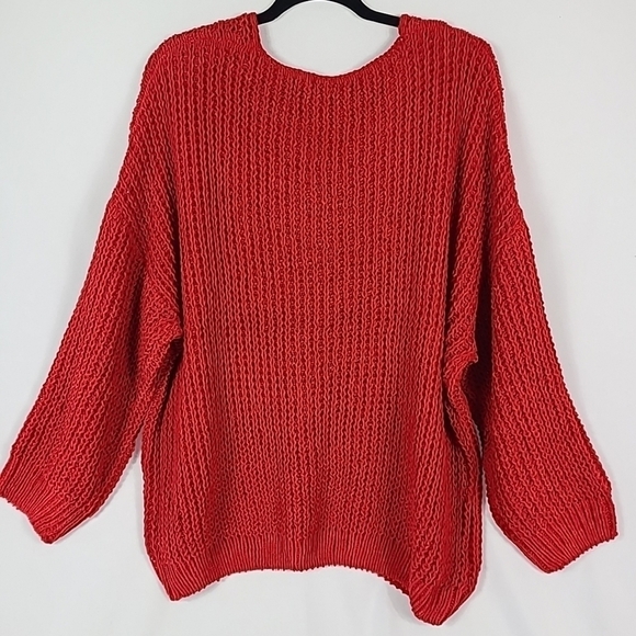Jodifl Women's Red Boho Chunky Soft Seasonal Shift Long Sleeve V-neck Sweater 1X - Picture 7 of 7